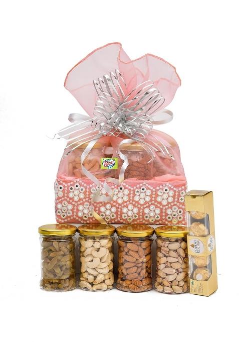 VT REAL Nutri Dry Fruits and Nuts Pink Gift Basket Gift Hamper Gift Box for Diwali