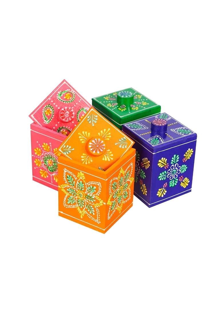 Oxyroots Wooden Train Shape Dry Fruit Holder 4 Box Decorative Handcrafted Items for Kitchen and Dining Table - Indya