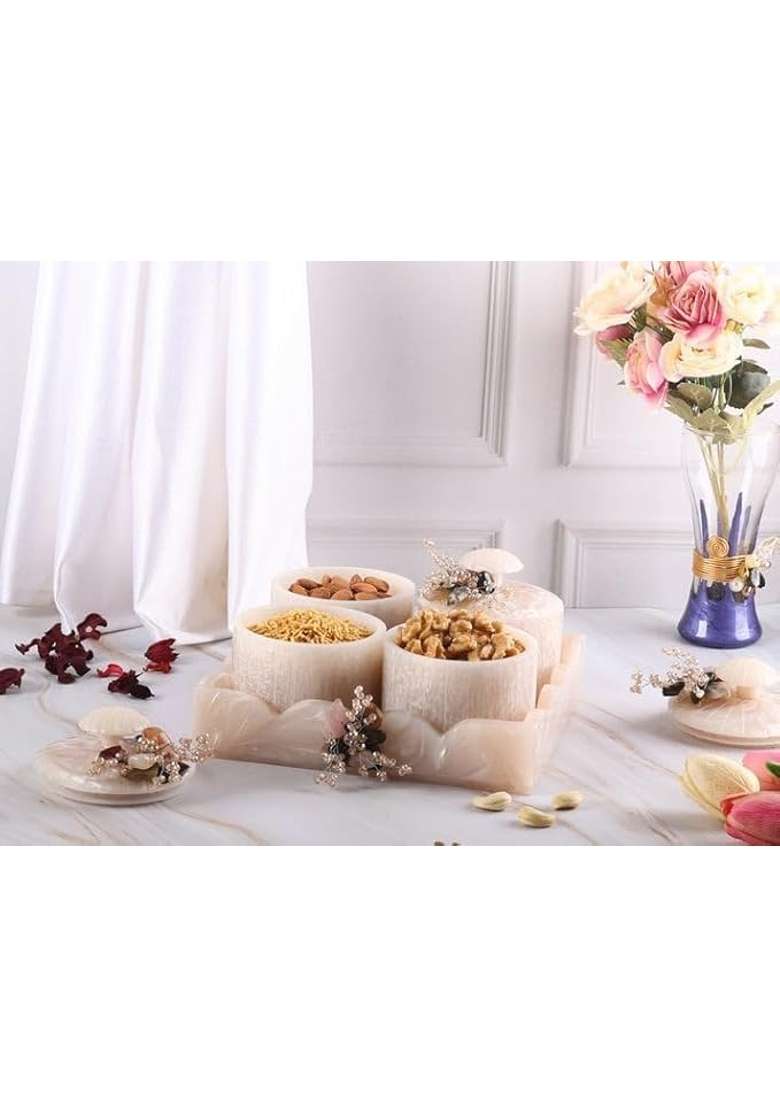 Sajja White Kreaation Dry Fruit Snacks Airtight Organiser Multipurpose Kitchen Storage Jar Dryfruit Set of 4 - Indya