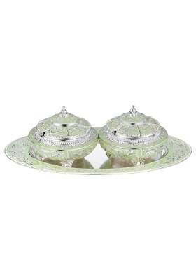 Silver and Green Decorative Dry Fruit Box Set with Tray