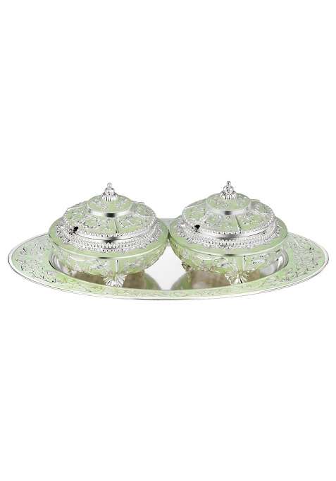 Silver and Green Decorative Dry Fruit Box Set with Tray