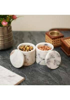 Little Extra Marble Mason Jars with Lid White and Brown Round Small Jars Ideal for Food Storage Pack of 2