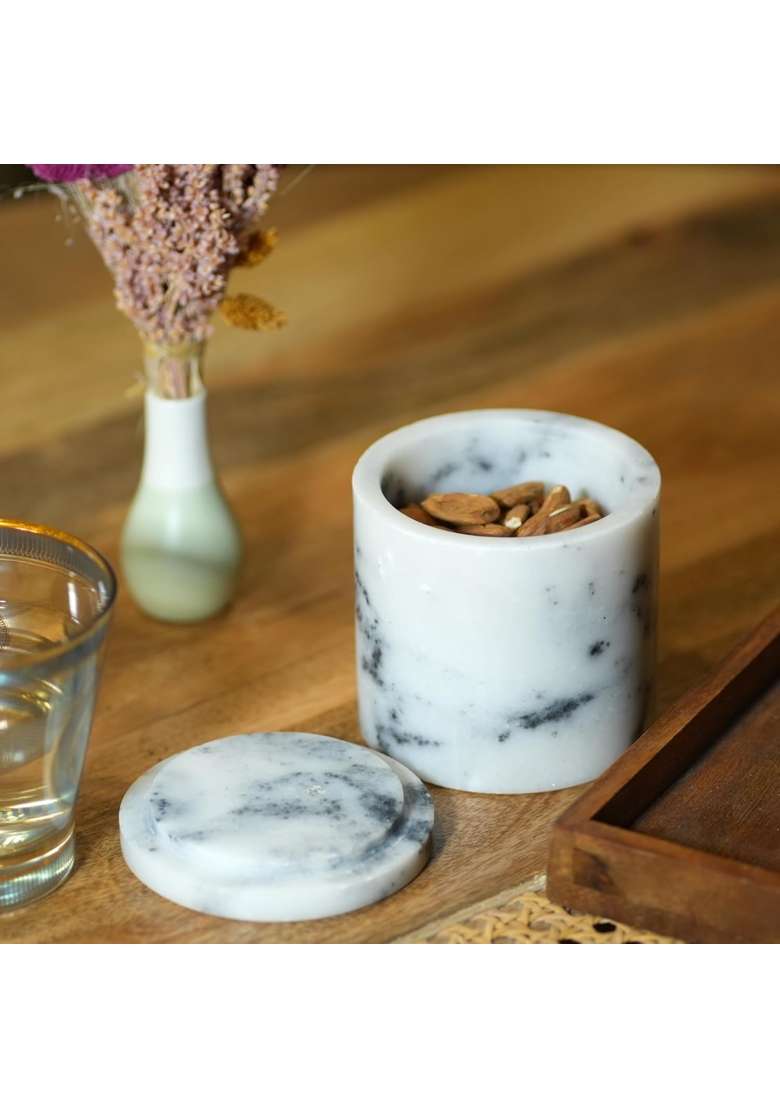 Little Extra Marble Mason Jars with Lid White and Brown Round Small Jars Ideal for Food Storage Pack of 2 - Indya