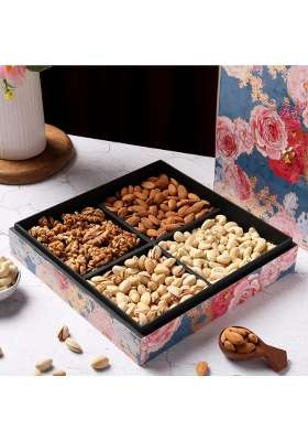 Riwaz Elite Pink Flower Enamel Designer Dry Fruits Gift Box Assorted Almonds Cashews Pistachios Walnuts