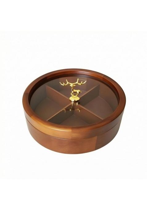 Styleheaven Wooden Dry Fruit Box with Glass Lid Round Dry Fruit Box Glass