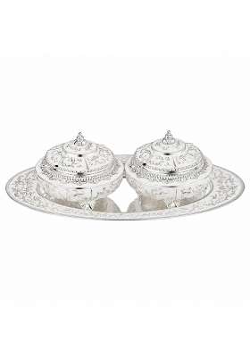 Decorative Dry Fruit Box Set with Tray Silver and Gold Silver