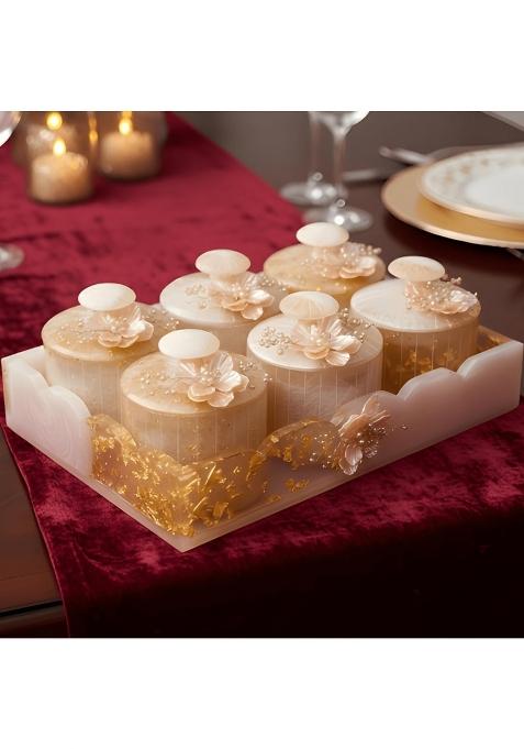 Sajja Kreation Beige Luxury Dry Fruit Box with Decorative Tray Set of 6