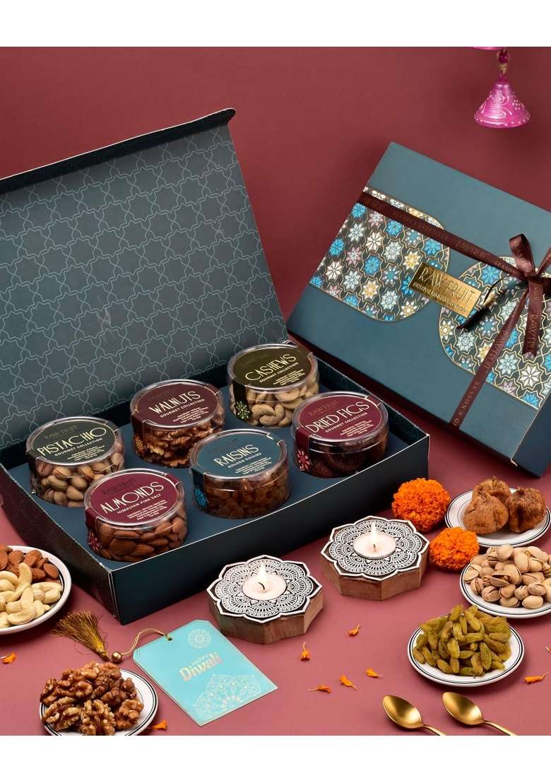 Hyperfoods Diwali Dry Fruits Gift Hamper Dryfruit Gift Box Corporate Gifts for Employees Dry Fruits Pack of 6 - Indya