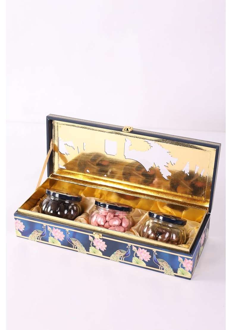 Nutty Delights Premium Dry Fruit Gift Box Decorative Peacock and Lotus Design Gift Hamper Box - Indya