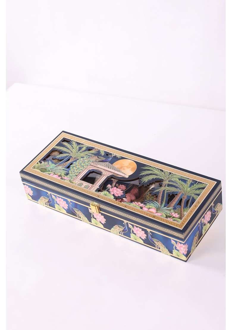 Nutty Delights Premium Dry Fruit Gift Box Decorative Peacock and Lotus Design Gift Hamper Box - Indya