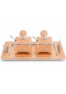 Peacock Design Dry Fruit Box Set with Tray Rose Gold