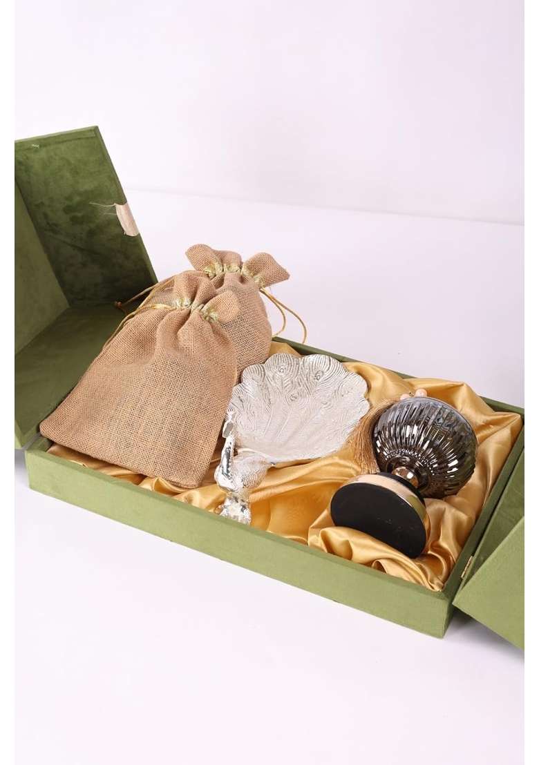 Nutty Delights the Royal Box Premium Festive Gift Hamper with Dry Fruit Jars and Silver Peacock - Indya