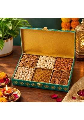 SSS SAB SE Special Diwali 6 Compartment Dry Fruit Gift Box Walnuts Cashews Almonds Pistachios Raisins and Figs