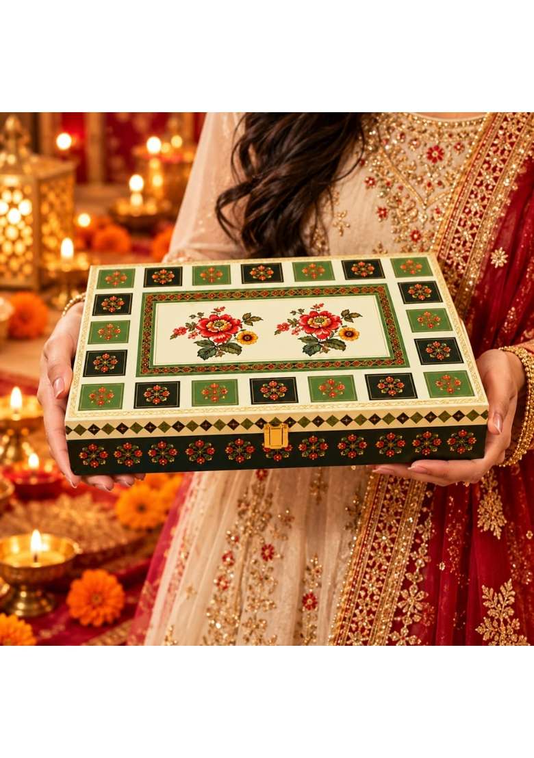 SSS SAB SE Special Diwali 6 Compartment Dry Fruit Gift Box Walnuts Cashews Almonds Pistachios Raisins and Figs - Indya