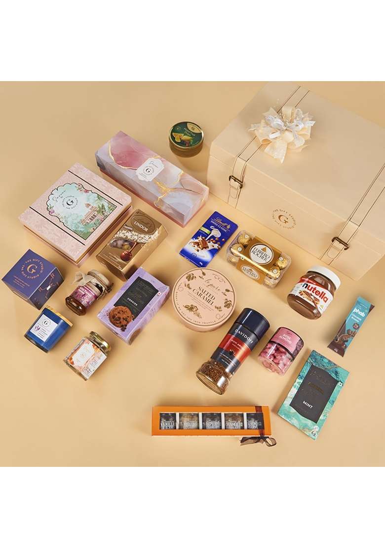 The Gift Studio COM Opulent Gift Box Luxury Gourmet Hamper with Lindt Chocolates Dry Fruits Coffee Honey - Indya