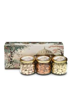 Goldsphere Global 3 Jar Dry Fruit Gift Hamper Almond Plus Pista Plus Cashew Gold Royal Wooden Box