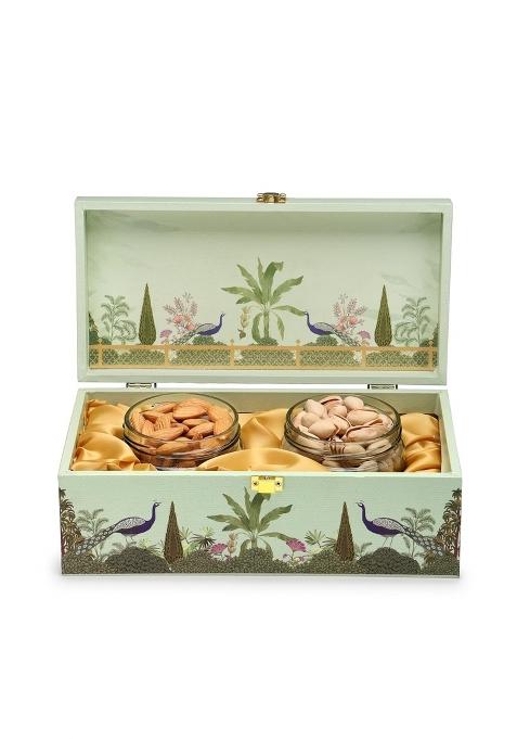 Goldsphere Global 2 Jar Dry Fruit Gift Hamper Almond Plus Pista Green Royal Wooden Box Premium Nuts Gift Pack