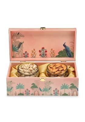 Goldsphere Global 2 Jar Dry Fruit Gift Hamper Almond Plus Pista Pink Royal Wooden Box Premium Nuts Gift Pack