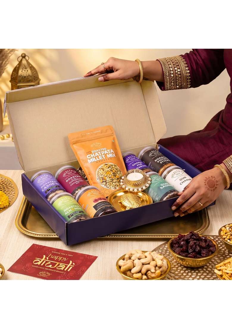 Healthy Treat Grand Diwali Gift Hamper Roasted Dry Fruits Healthy Snacks Diwali Gift Box with Vastu Turtle - Indya