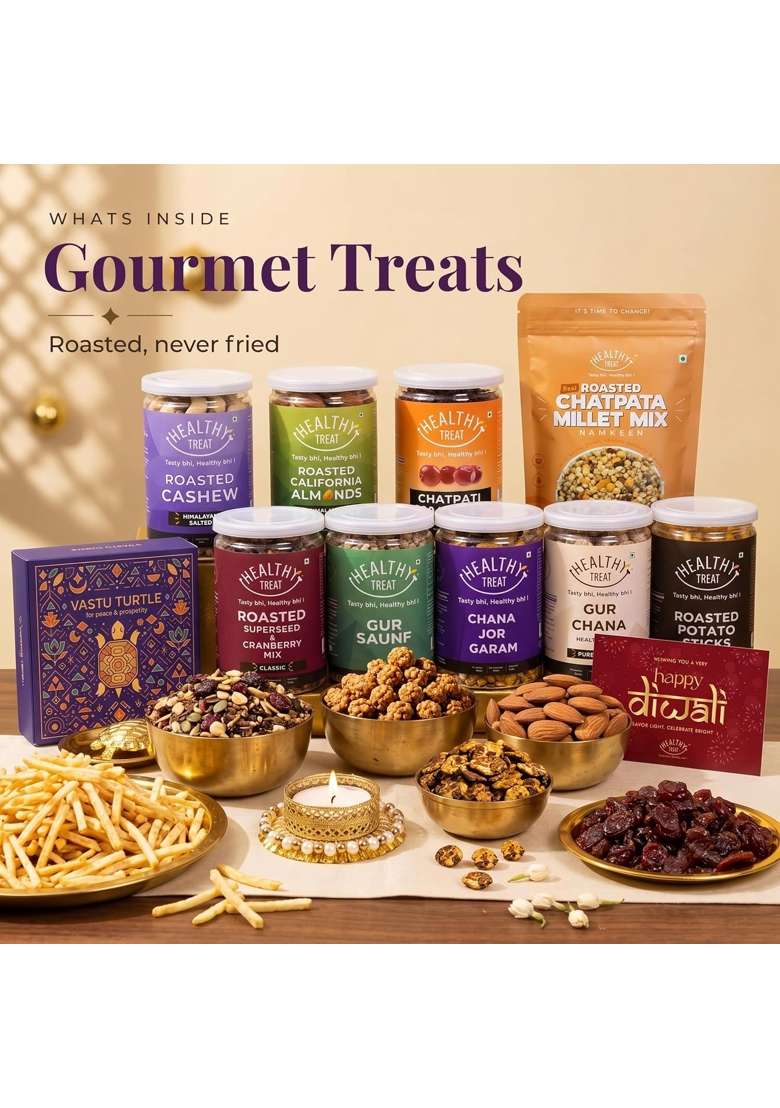Healthy Treat Grand Diwali Gift Hamper Roasted Dry Fruits Healthy Snacks Diwali Gift Box with Vastu Turtle - Indya
