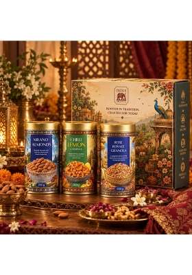 Indus Origin CO Premium Dry Fruit Gift Hamper Milano Almonds Chilli Lemon Cashews and Rose Royale Granola