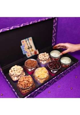 Healthy Treat Bhaiya Bhabhi Elegance Rakhi Gift Hamper Roasted Dry Fruits and Berries Gift Box Hamper