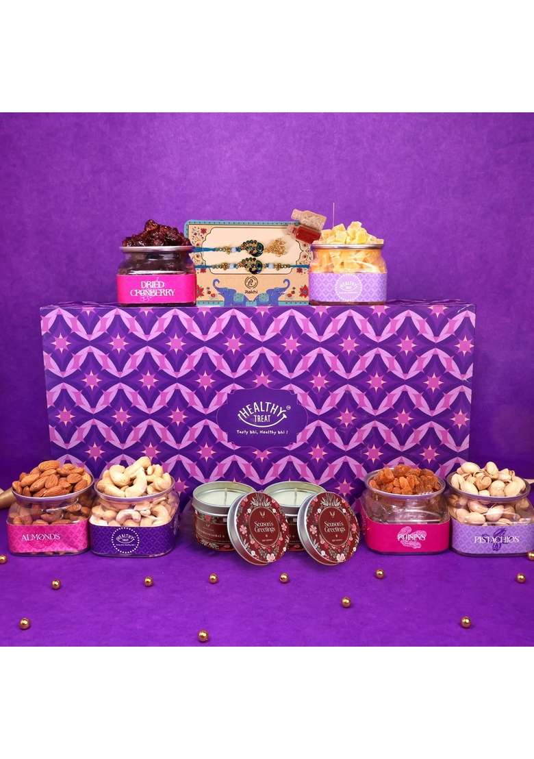 Healthy Treat Bhaiya Bhabhi Elegance Rakhi Gift Hamper Roasted Dry Fruits and Berries Gift Box Hamper - Indya