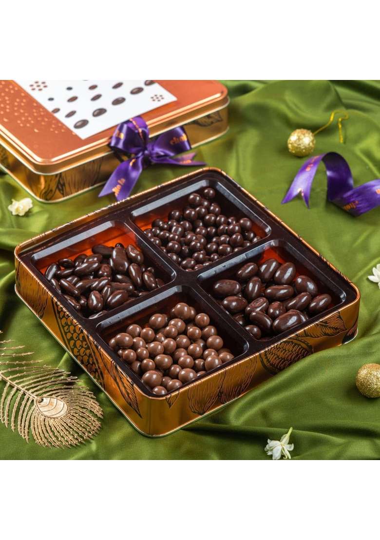 Chokola Cosmos Premium Chocolate Hamper 400G Dark Chocolate Coated Almonds and Assorted Nuts Dragees - Indya