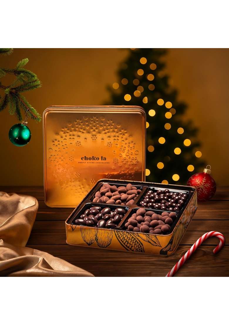 Chokola Cosmos Premium Chocolate Hamper 400G Dark Chocolate Coated Almonds and Assorted Nuts Dragees - Indya