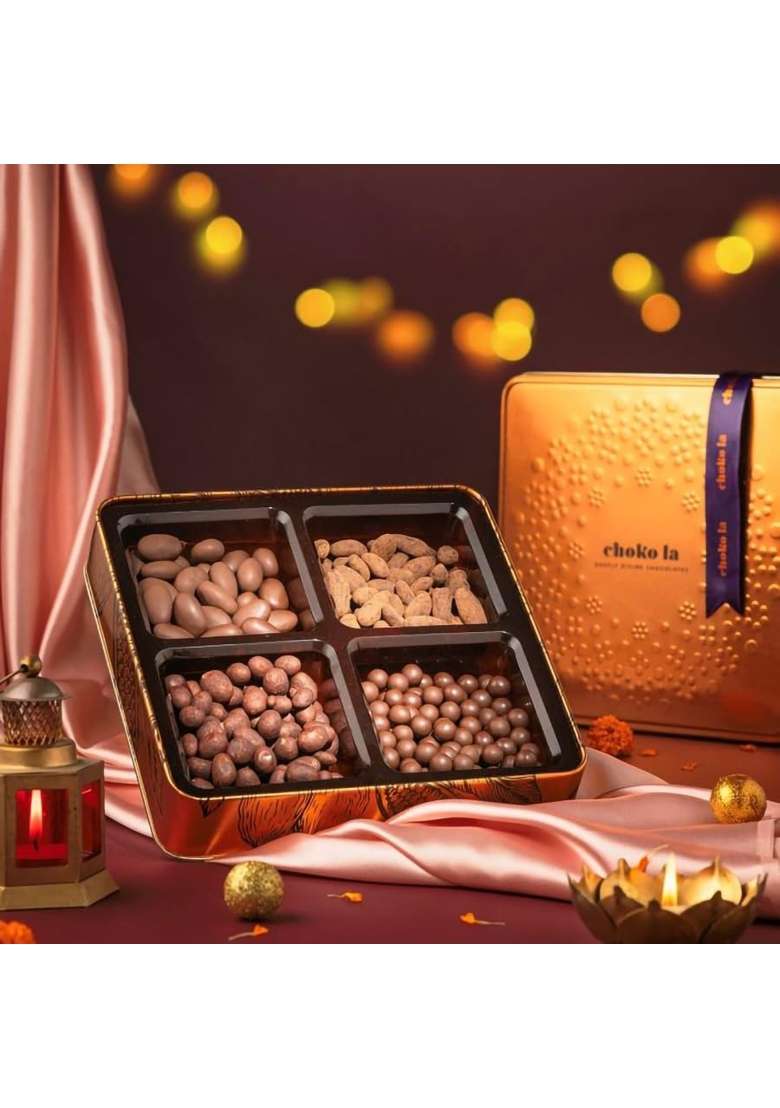 Chokola Cosmos Premium Chocolate Hamper 400G Dark Chocolate Coated Almonds and Assorted Nuts Dragees - Indya