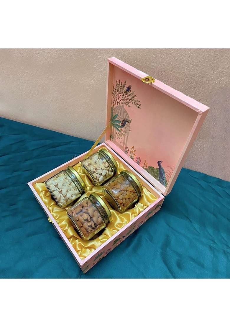 Merahaat Sab Se Special Diwali Dry Fruits Gift Hamper Luxury Festive Gift Box 600G with 4 Jars of Almonds - Indya