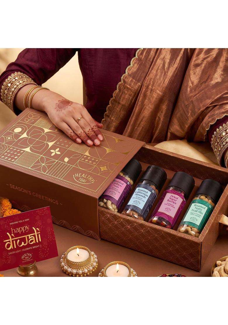 Healthy Treat Delight Diwali Gift Hamper Roasted Dry Fruits - Indya
