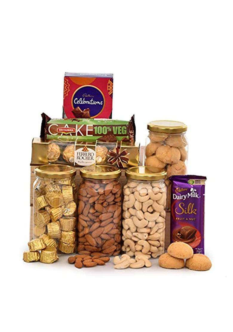Giftrend Diwali Dry Fruits Gift Pack for Employees Chocolate and Dry Fruits Gift Hamper for Relatives - Indya