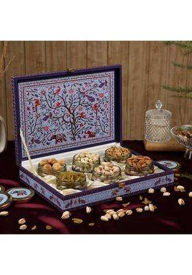 Riwaz Luxury Blue Beauty Peacock Dry Fruit Gift Box for Diwali Corporate Wedding and Festive Gifting