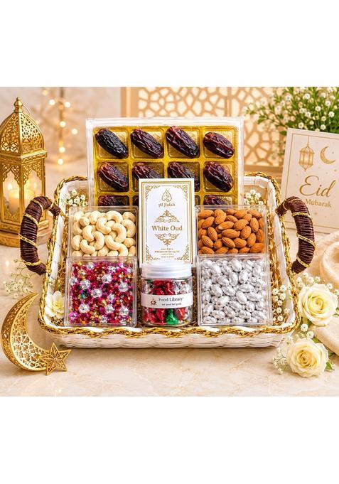 Food Library the Magic of Nature Premium Eid Gift Basket Hamper with Dates Kaju Badam Meethi Saunf