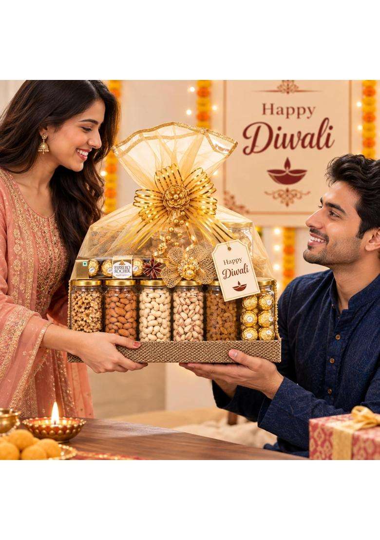 Giftrend Diwali Corporate Gift Hamper for Clients Dry Fruits Chocolate Gift Basket for Family and Friends - Indya