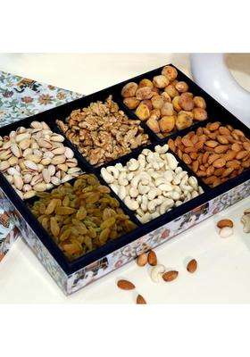 Riwaz Elite Floral Elephant Dry Fruits Gift Box 6 Airtight Jars with Almonds Cashews Pistachios Walnuts