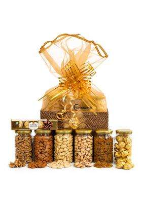 Nutri Miracle Gold Diwali Gift Pack for Family and Friends Almonds Cashews Mixed Nuts and Chocolates Hamper