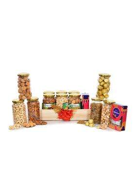 Nutri Miracle Diwali Gift Hamper for Family and Friends Dry Fruits Nuts and Chocolates in Wooden Basket