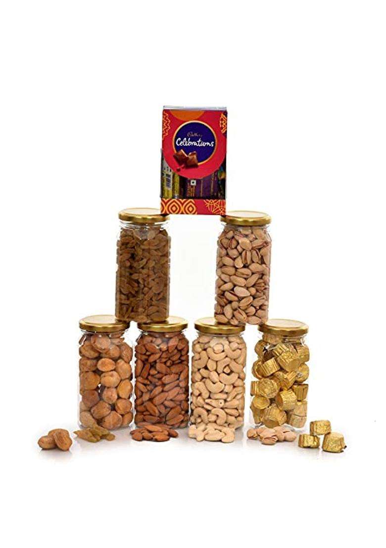 Nutri Miracle Diwali Gift Hamper for Family and Friends Dry Fruits Nuts and Chocolates in Wooden Basket - Indya