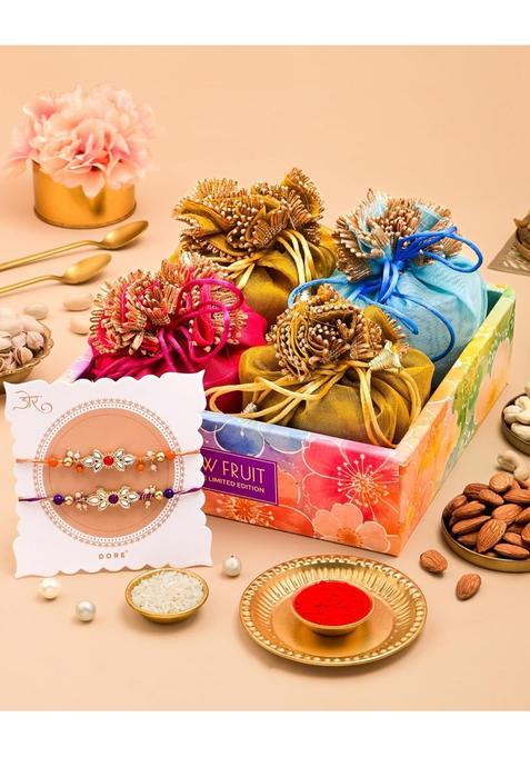 Hyperfoods Rakhi Gift Hamper for Brother Puja Thali with Roli and Rice Dryfruits 495G Rakhi with Dry Fruits