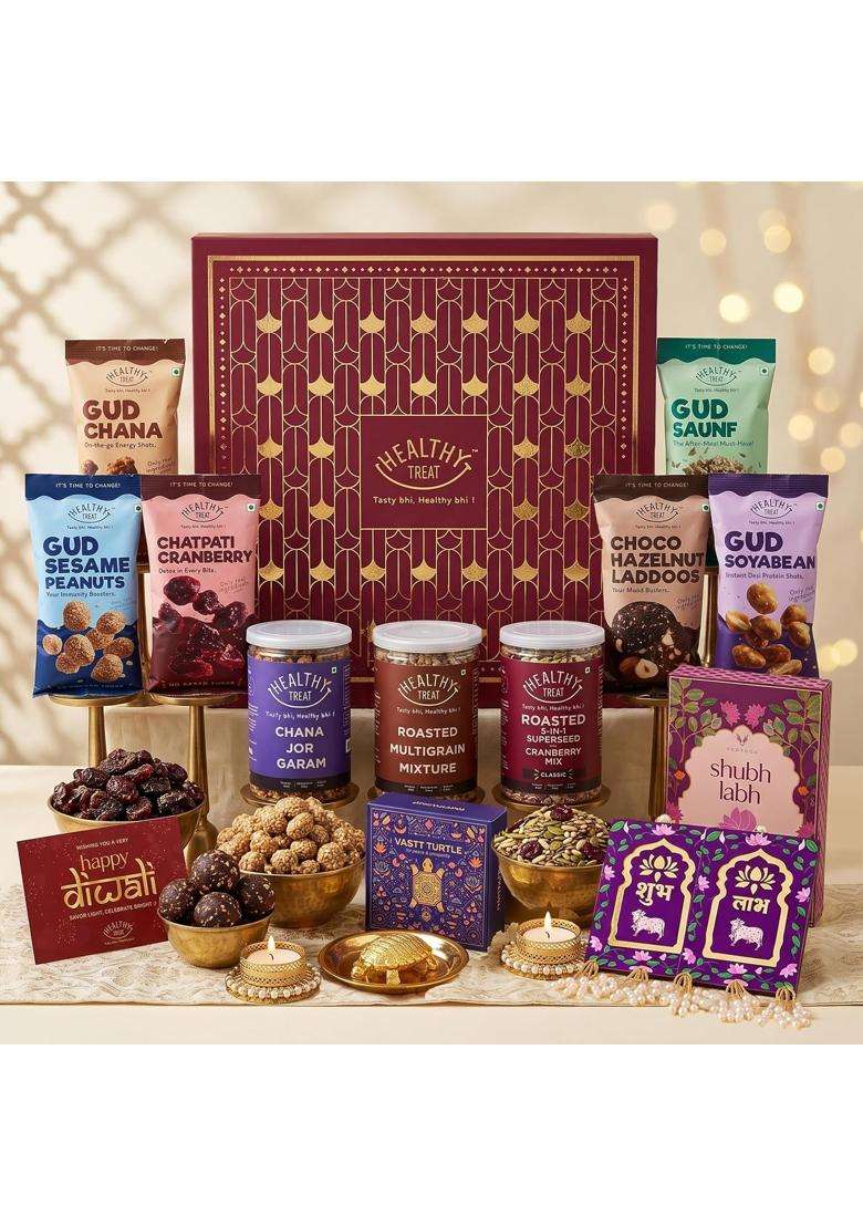 Healthy Treat Diwali Dhamaka Gift Hamper Premium Festive Gift Box with Healthy Roasted Snacks - Indya