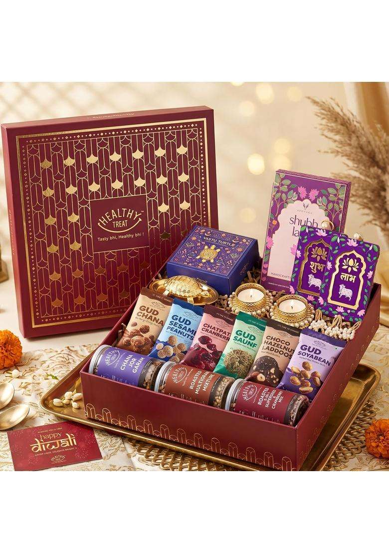 Healthy Treat Diwali Dhamaka Gift Hamper Premium Festive Gift Box with Healthy Roasted Snacks - Indya