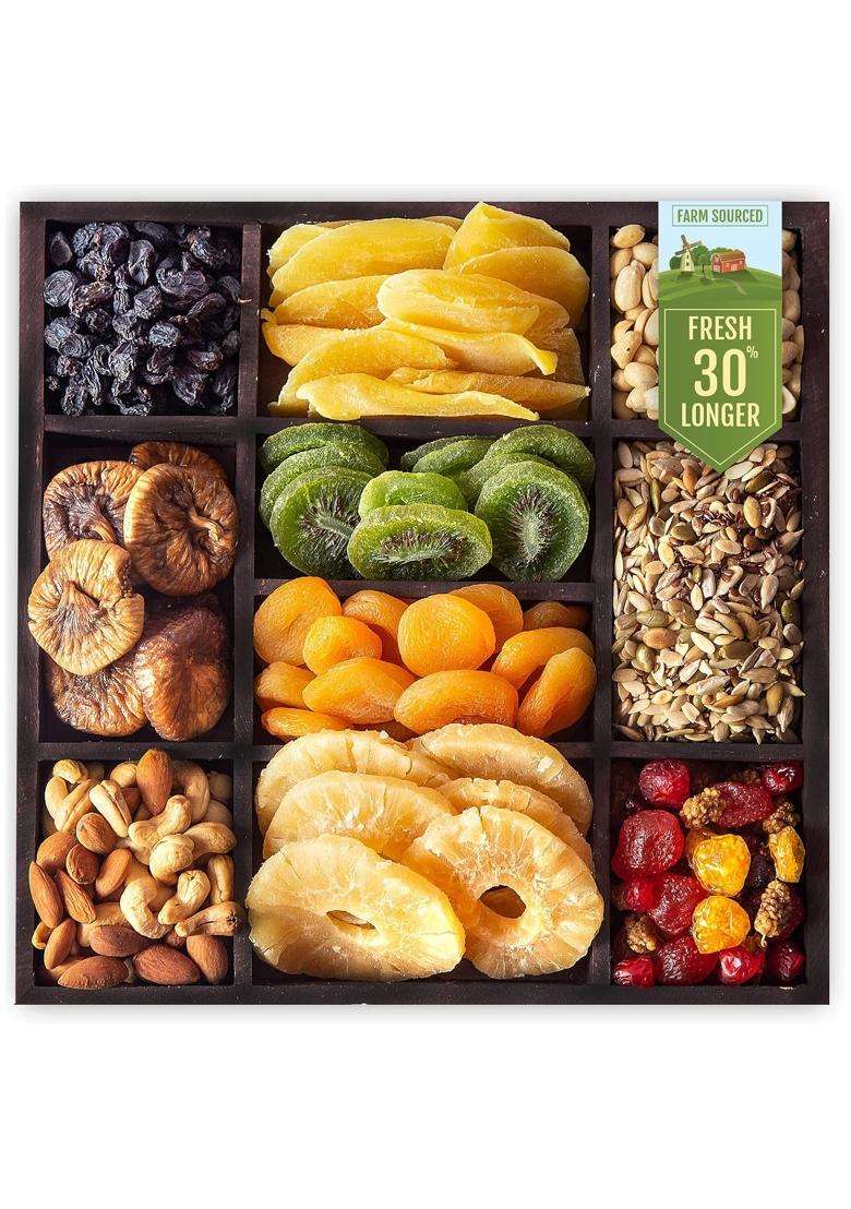 Hyperfoods Rawfruit Dry Fruit Gift Pack Tropical Fruits Dark Wood Gift Hamper - Indya