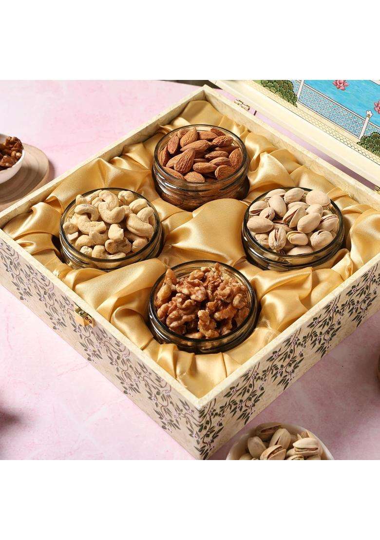 Drahal Premium Diwali Dry Fruit Gift Pack Almonds Pistachios Cashews and Walnuts 450 GM Total - Indya