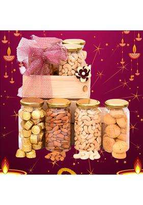 Giftrend Diwali Gifting Hamper Ideas for Family Dry Fruits Wooden Gift Basket for Corporate Employees