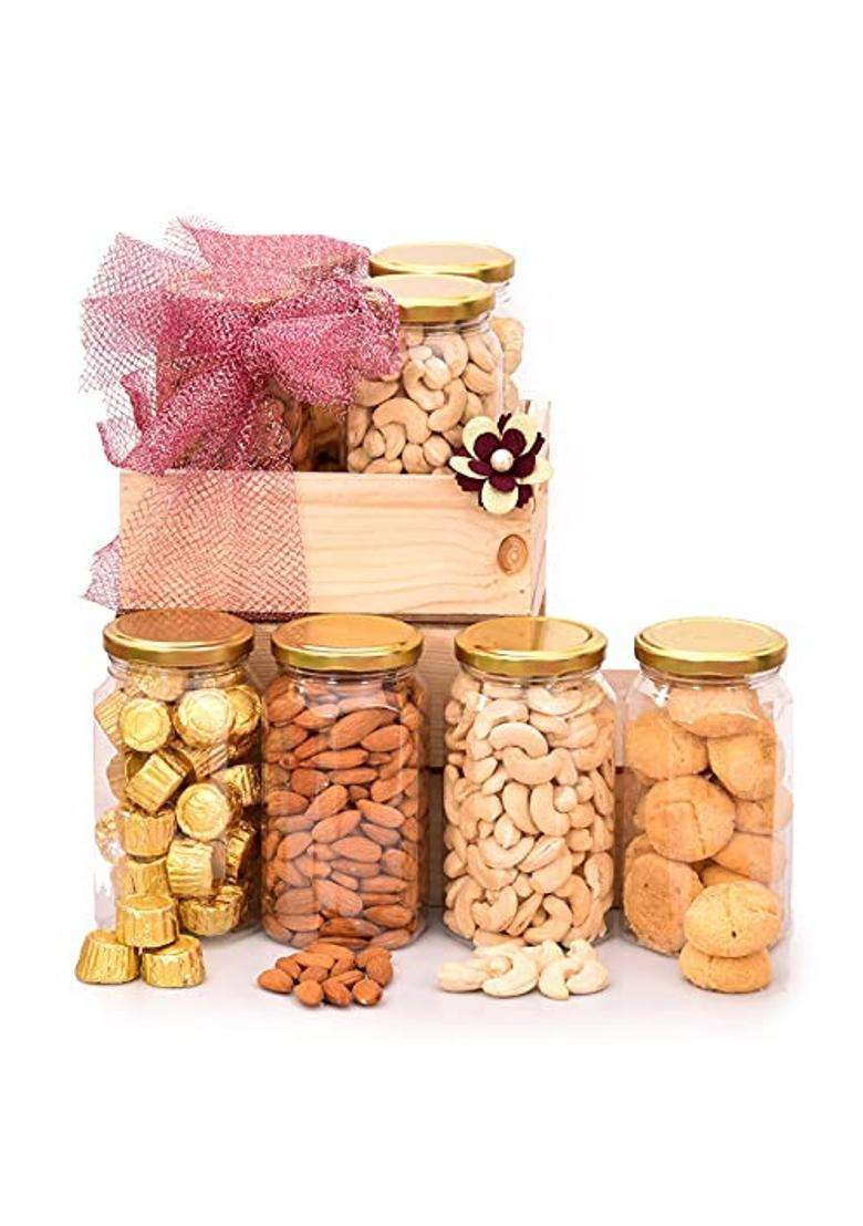 Giftrend Diwali Gifting Hamper Ideas for Family Dry Fruits Wooden Gift Basket for Corporate Employees - Indya