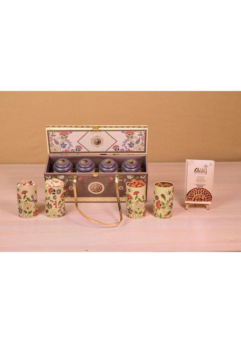Oasis Baklawa Premium Dry Fruits Gift Hamper Salted Almonds Cashews Pistachios and Raisins - Indya