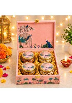 SSS SAB SE Special Diwali 4 Jar Dry Fruit Gift Hamper with 2 Diyas Almonds Cashews Pistachios and Raisins