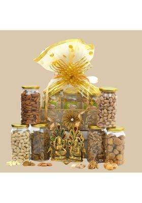 VT REAL Nutri Dawali Dry Fruits and Nut and Laxmi and Ganesh Ji Show Piece Gift Hamper Pack Basket Hamper